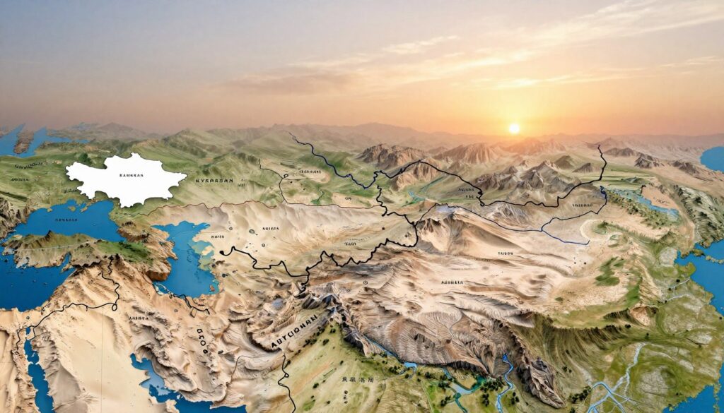 A detailed map of Uzbekistan featuring its land borders with neighboring countries such as Kazakhstan, Kyrgyzstan, Tajikistan, Afghanistan, and Turkmenistan. The foreground shows the rugged terrain of the region, with natural features like mountains and rivers, emphasizing the geographical diversity. In the middle ground, illustrate the borders with clear, defined lines, showcasing the various lengths of each border segment. The background features a soft gradient, blending warm tones of a sunset, illuminating the landscape and creating a serene atmosphere. Use a wide-angle perspective to capture the vastness of the land. The overall mood should evoke a sense of discovery and appreciation for the geographical intricacies of Central Asia, emphasizing harmony between nature and national boundaries. A detailed map of Uzbekistan featuring its land borders with neighboring countries such as Kazakhstan, Kyrgyzstan, Tajikistan, Afghanistan, and Turkmenistan. The foreground shows the rugged terrain of the region, with natural features like mountains and rivers, emphasizing the geographical diversity. In the middle ground, illustrate the borders with clear, defined lines, showcasing the various lengths of each border segment. The background features a soft gradient, blending warm tones of a sunset, illuminating the landscape and creating a serene atmosphere. Use a wide-angle perspective to capture the vastness of the land. The overall mood should evoke a sense of discovery and appreciation for the geographical intricacies of Central Asia, emphasizing harmony between nature and national boundaries.